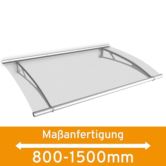 Schulte Vordach Haustür-Überdachung - Sonderabmessung 80-150x95 cm Acrylglas klar Edelstahl Pultvordach LT-Line