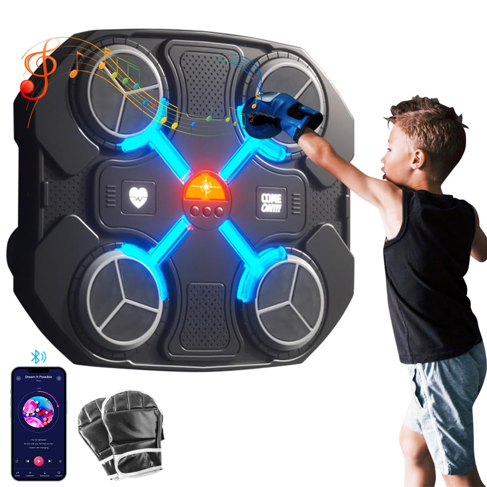 Children's Musical Boxing Machine, Bluetooth Smart Punching Machine with Wall Gloves, Equipment with 3 Speed Levels and USB Charging