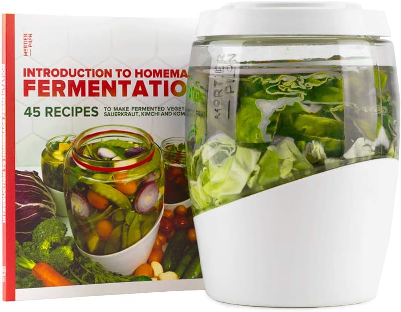 Mortier Pilon - 5L Glass Fermentation Crock + FREE recipe book - Make Easy Homemade Fermented Foods (kimchi, pickles, sauerkraut, organic vegetables)