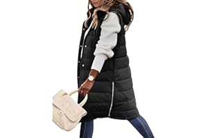 Xukk Puffer Vest for Women Long Down Hooded Vest Womens Sleeveless Zip Up Jacket Winter Thick Coats with Pockets