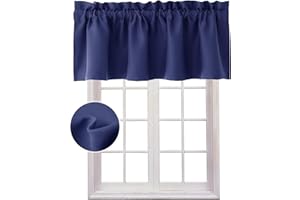 Hiasan Navy Blue Valance Curtains Blackout Thermal Insulated Rod Pocket Window Valances for Kitchen, 42 x 18 Inches Length, 1 Panel