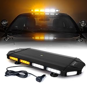 Xprite Black Hawk 27" White Amber Emergency Warning Security Strobe Light Bar, Professional Extreme High Intensity Low Profile Roof Top lightbar for Plow or Tow Truck Construction Vehicle