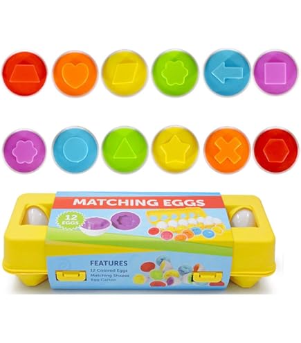MOONTOY Set De 12 Huevos De Encaje Montessori Para Bebés De 1 A 3 Años, Juguete Educativo Para Reconocer Colores Y Formas, Incluye 4 Pegatinas Y Caja De Almacenaje Rosa