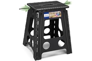 ACKO Folding Step Stool Foldable 16 Inch Stools for Adults and Kids,Plastic Stools Tall 400 lbs Capacity,Collapsible Stool for Kitchen, Stepping Foot Stool with Handle,Dot Black,1 PC