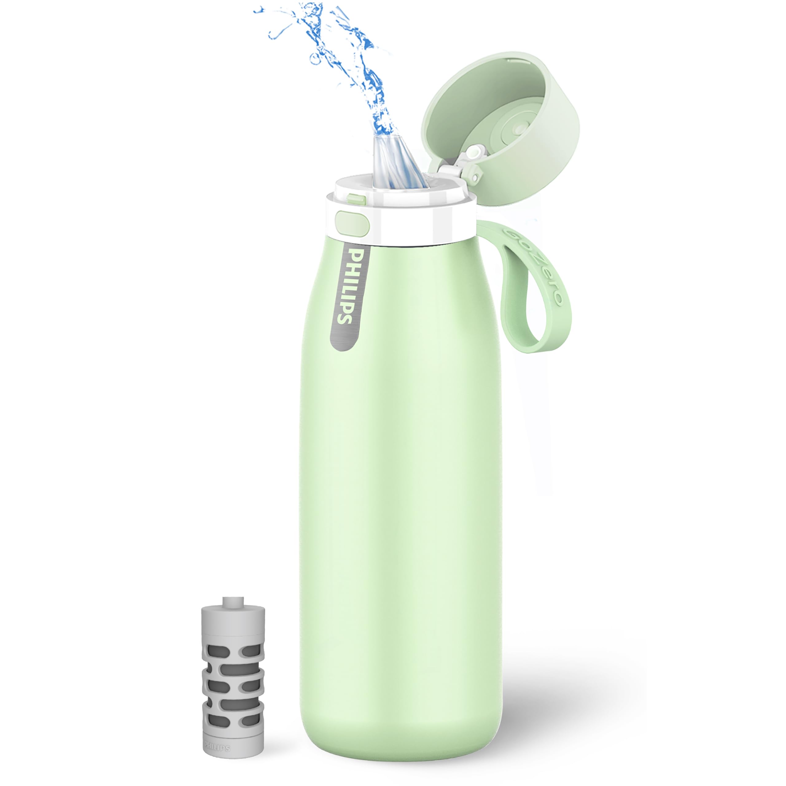 Photo 1 of PHILIPS Water Bottle with Filter, Filter Water Bottle Stainless Steel with GoZero Everyday BPA-Free Tap Water Filter, Water Filter Bottle Keep Drink Cold 24 Hours, 1 Filter for 40 gal / 2 Months