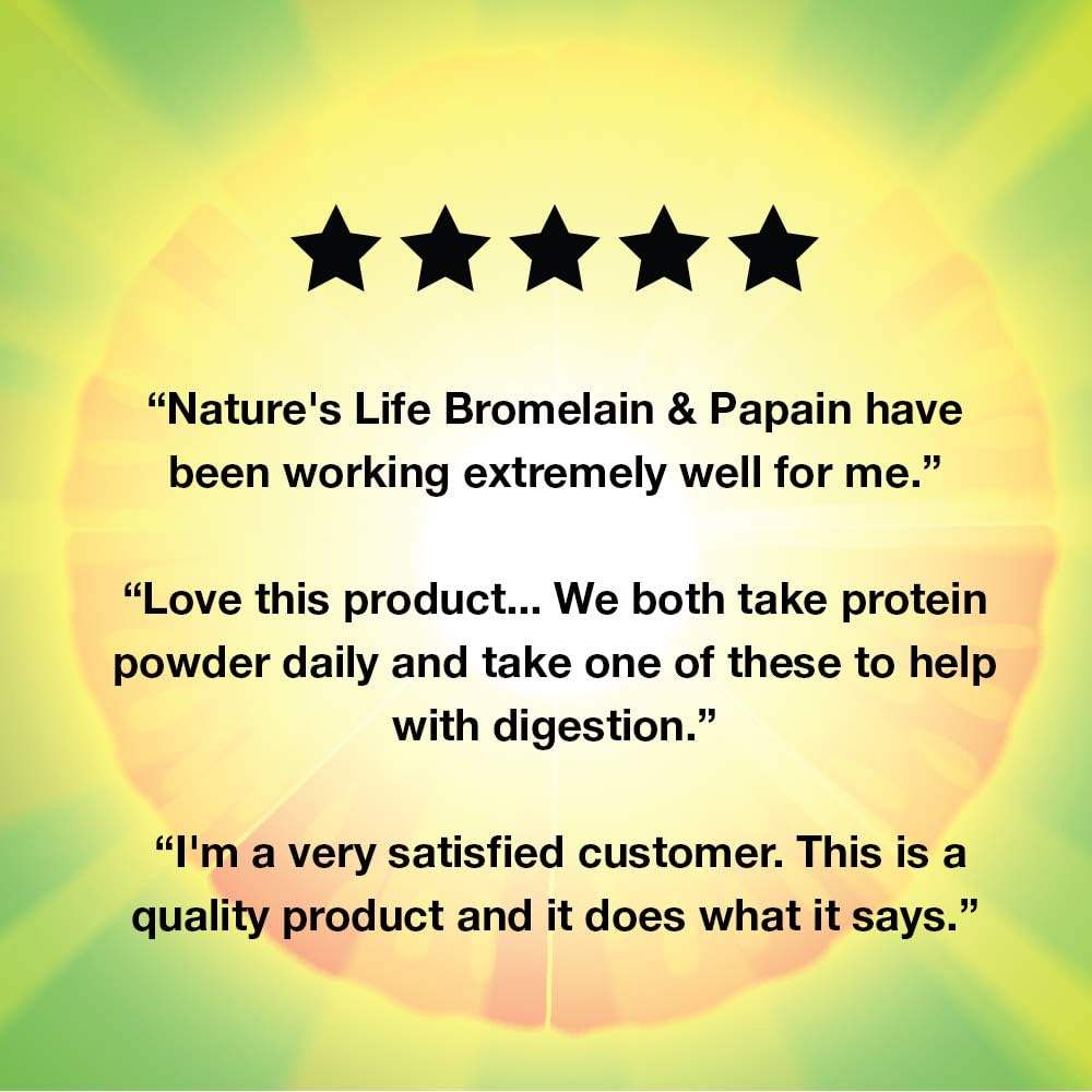 Natures Life Bromelain & Papain | Proteolytic Enzymes for Digestive Support & Comfort | from Pineapple & Papaya | 250mg Ea | 100 Vegetarian Capsules: Health & Personal Care