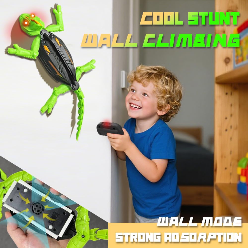 Zingelo Wall Climbing RC Chameleon Toy for Kids, Rechargeable Remote Control Lizard Toy with LED Eyes, Dual Mode Floor & Wall Driving, Halloween Christmas Birthday Gift for Boys Girls Ages 3+