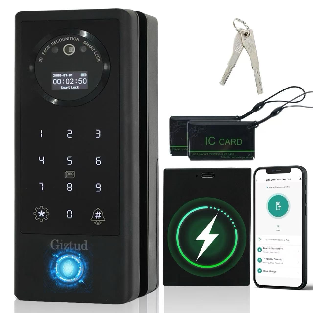 Mua Smart Glass Door Lock for Frameless Glass Doors, 7in 1 Keyless ...