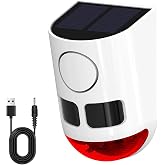Solar Motion Sensor Alarm with Strobe Light, 130dB Outdoor Security Alarm System, 13 Alarm Sounds with Remote Control, Solar Powered, Waterproof PIR Motion Detector for Farm Yard Garden Orchard.1PCS