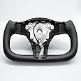 ZIMABLUE Yoke Steering Wheel Personalized Yoke Steering Wheel, Nappa Leather with Side Glossy Carbon Fiber without Front Trim for Tesla Model 3 2017-2023, Model Y 2019-2024 With Heating Function
