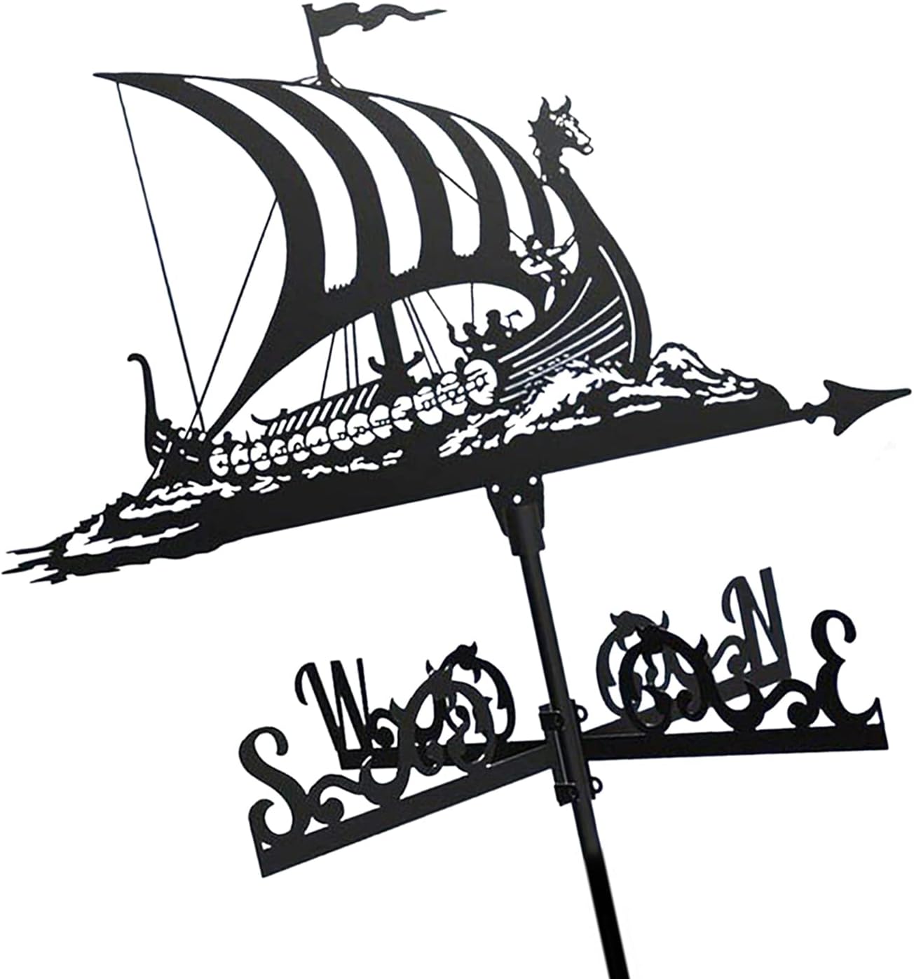Weathervanes - Wind Vane Weathervane Viking Battleship Weathercock Wind Direction Indicator with Roof Mount Fighter Banner Shepherd Shape, Home Decor (Viking Battleship)