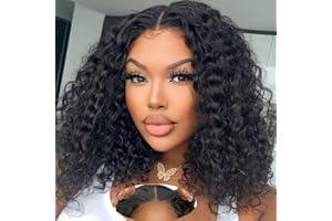 Srakuw Wear and Go Glueless Wigs Human Hair Pre Plucked Pre Cut Lace Front Wigs for Black Women 180 Density Water Wave Bob Wig Human Hair Curly Wig (14 Inch)