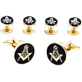 MRCUFF Freemason Masonic Mason Cufflinks and Studs Tuxedo Set in a Presentation Gift Box with Polishing Cloth