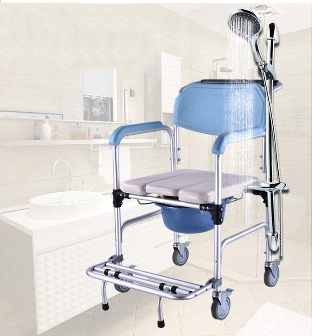 Shower Transport Chair, with Wheels Commode Chair for Toilet, Rolling