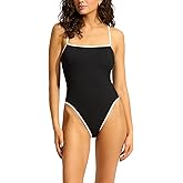 Seafolly Women's Square Neck High Legline One Piece Swimsuit