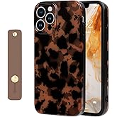 NITITOP Compatible with iPhone 15 Pro Max Case with Wrist Strap Cute Stylish Leopard Aesthetic Tortoise Amber Design for Women Girls Men Soft TPU Shockproof Protective Cover - Black