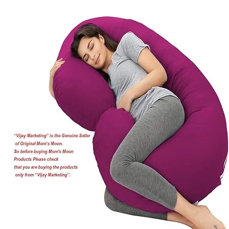 Mom's Moon Ultra Soft C Shaped Pillow/Body Pillow/Maternity Pillow with 100% Cotton Zippered Cover - Wine