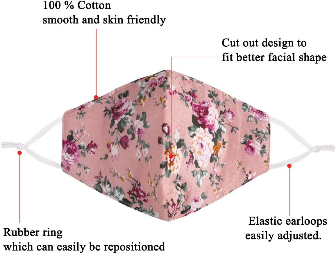 Fashion Cotton Face Mask Reusable for Women Men, mascarillas de Tela para la con diseño, Washable Breathable Designer Cloth Fabric Madks, Adult Earloop Mouth Nose Cover Floral Flower : Sports & Outdoors