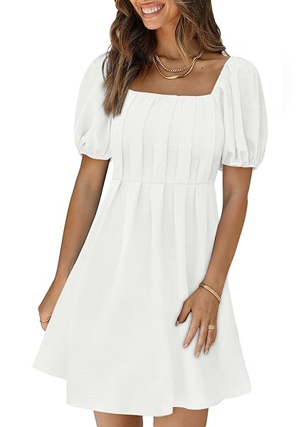 XIEERDUO WOMENS SQUARE NECK SUMMER DRESSES WHITE DRESSES FOR GRADUATION WHITE L