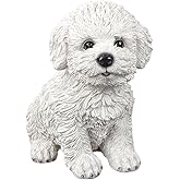 mozhixue Dog Statue for Outdoor Maltese Dog Ornament Resin Bichon Frise Statue for Home Decor