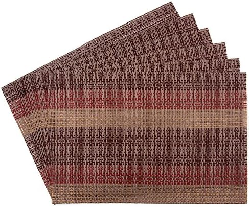 RAYYEE Washable Non-slip Placemats PVC Table Mats Heat-resistant Woven Vinyl for Dining Room, Set of 6 (Red)