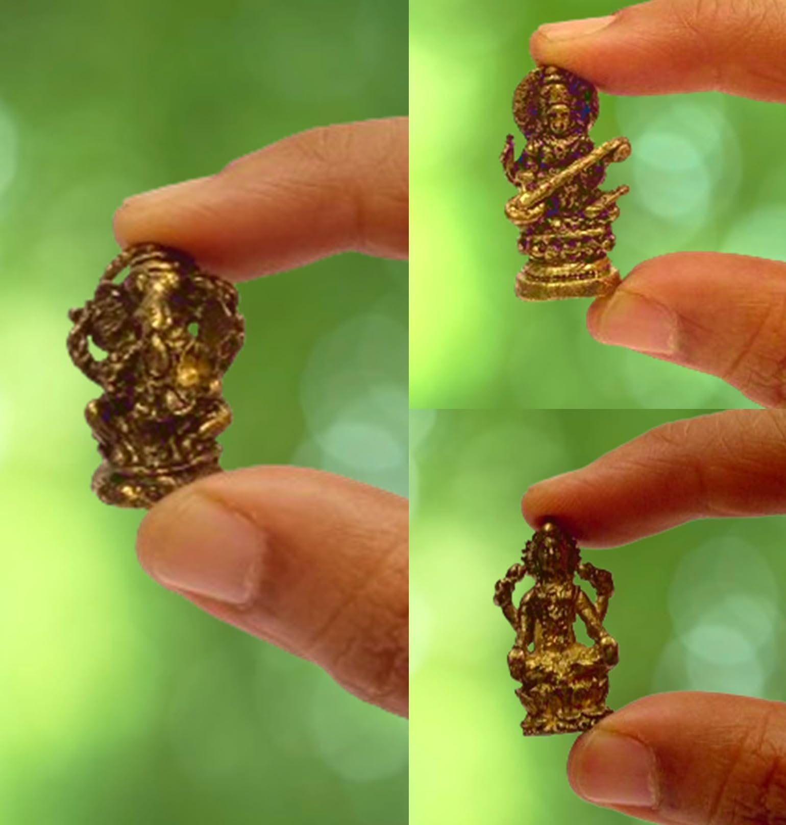 Purpledip Rare Miniature Statue Set Lakshmi-Ganesha-Saraswati: Unique Collectible Gift (11177)