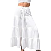 SHENHE Women's Plus Size Summer Boho Maxi Skirt Ruffle Tiered A Line Flowy Beach Long Skirt