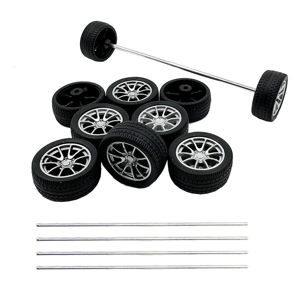 Photo 1 of 10PCS Toy Car Wheels 28mm Rubber Tire Wheels with Metal Shaft for RC Car Truck DIY Model Toy Wheel Replacement Accessories (2.5x28mm)