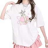 kakarin choyx Harajuku Women's Round Neck Casual Short Sleeve Cute Y2K Aesthetic Heart Graphic Loose Women's T-Shirt