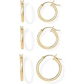 PAVOI 18K Gold Plated 925 Sterling Silver Posts Small Hoop Earrings for Women - Trendy Geometric Plain Chunky Huggie Earscape Piercing Pack - Everyday Gold Hoop Earrings Set