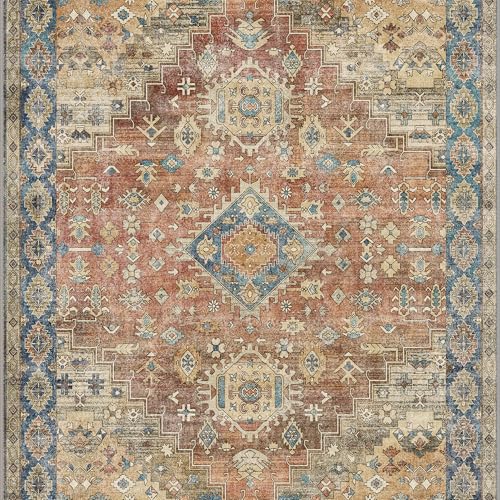 BEIMO Short Pile Living Room Rug, Vintage Non-Slip Washable Rugs, Large Carpet for Living Room, Bedroom, Dining Room, Antique Red, 120X170CM