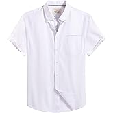 Alimens & Gentle Men's Short Sleeve Oxford Shirt Regular Fit Button Down Collar Shirts with Pocket