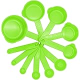 KUFUNG Kitchen Baking Plastic Measuring Spoon &Cups Set for Dry or Liquid (11 pcs, Green)
