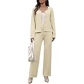 AMZANGEL Womens 2 Piece Outfits Textured Knit Sweater Sets Button Down Cardigan and Pants Matching Lounge Set