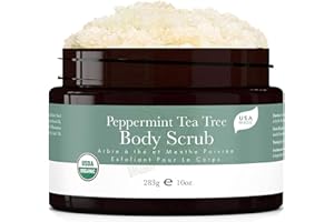 Peppermint Tea Tree Organic Body Scrub – USA Made Sugar Scrub with Natural Ingredients, Moisturizing Body & Foot Exfoliator for Dry and Sensitive Skin, Removes Dead Skin Cells & Reduces Ingrown Hair