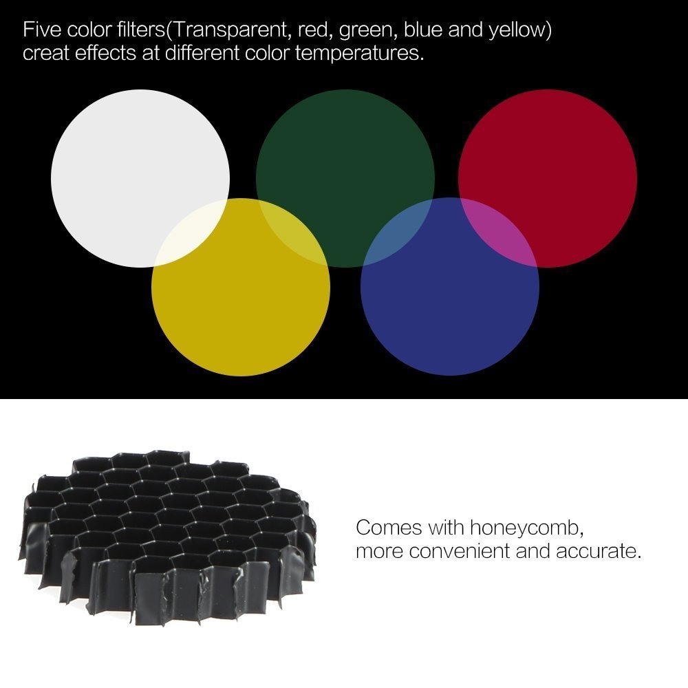 Aluminium Alloy Conical Studio Snoot Kit with Honeycomb Grid and 5pcs Color Filters for Bowens Mount Strobe Moonlights Flash Speedlight Photography Light