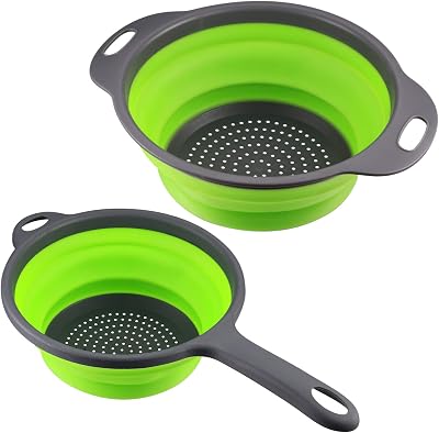 Xiaomoyu 2 Pcs Collapsible Colander with Handle Silicone Drain Basket