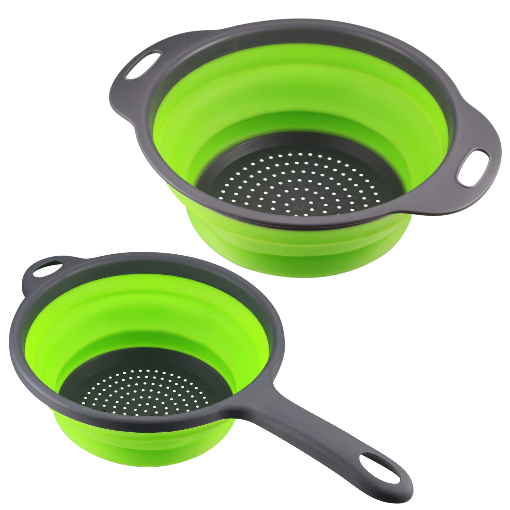 2 Pcs Collapsible Colander with Handle, Colanders & Food Strainers, Silicone Drain Basket Vegetable Fruit Drain Basket, Collapsible Kitchen Strainer for Draining Pasta, Fruits, Vegetable