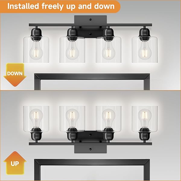 FAISHILAN MODERN 4 LIGHT BATHROOM LIGHT FIXTURES, 24 INCH BLACK VANITY LIGHTS FOR BATHROOM WITH CLEAR GLASS, BATHROOM VANITY LIGHT FOR MIRROR KITCHEN LIVING ROOM HALLWAY CABINET PORCH