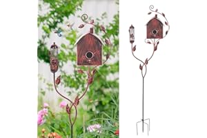 VEWOGARDEN Metal Bird Houses for Outside with Pole, Outdoor Bird House Feeder for Patio Yard Garden Decorations, Copper