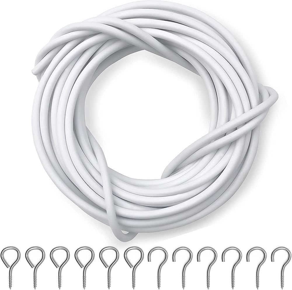 Dikots Curtain Wire Set 10M Kit with 25 Eyes & Hooks Multipurpose Wire