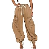 Unybwonn Women Baggy Barrel Jeans High Waisted Y2k Drawstring Bow Tie Cargo Jean Retro Wide Leg Ankle Denim Joggers
