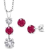 Gem Stone King 925 Sterling Silver White Created Sapphire and Red Ruby Pendant and Earrings Jewelry Set For Women (2.90 Cttw, Gemstone September Birthstone, with 18 Inch Chain)