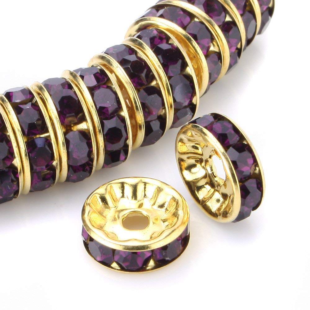 RUBYCA 100pcs Round Rondelle Spacer Bead Gold Tone 8mm Amethyst Czech Crystal — image 1