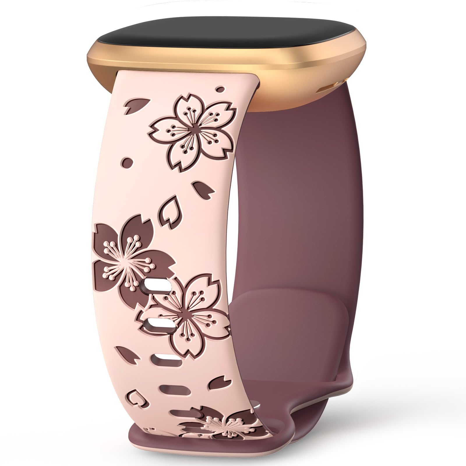 Yoohoo Floral Engraved Straps - Compatible with Fitbit Versa 3/4 & Sense 2 Watches - Women's Cute Flower Replacement Bands, Soft Silicone Sport Strap