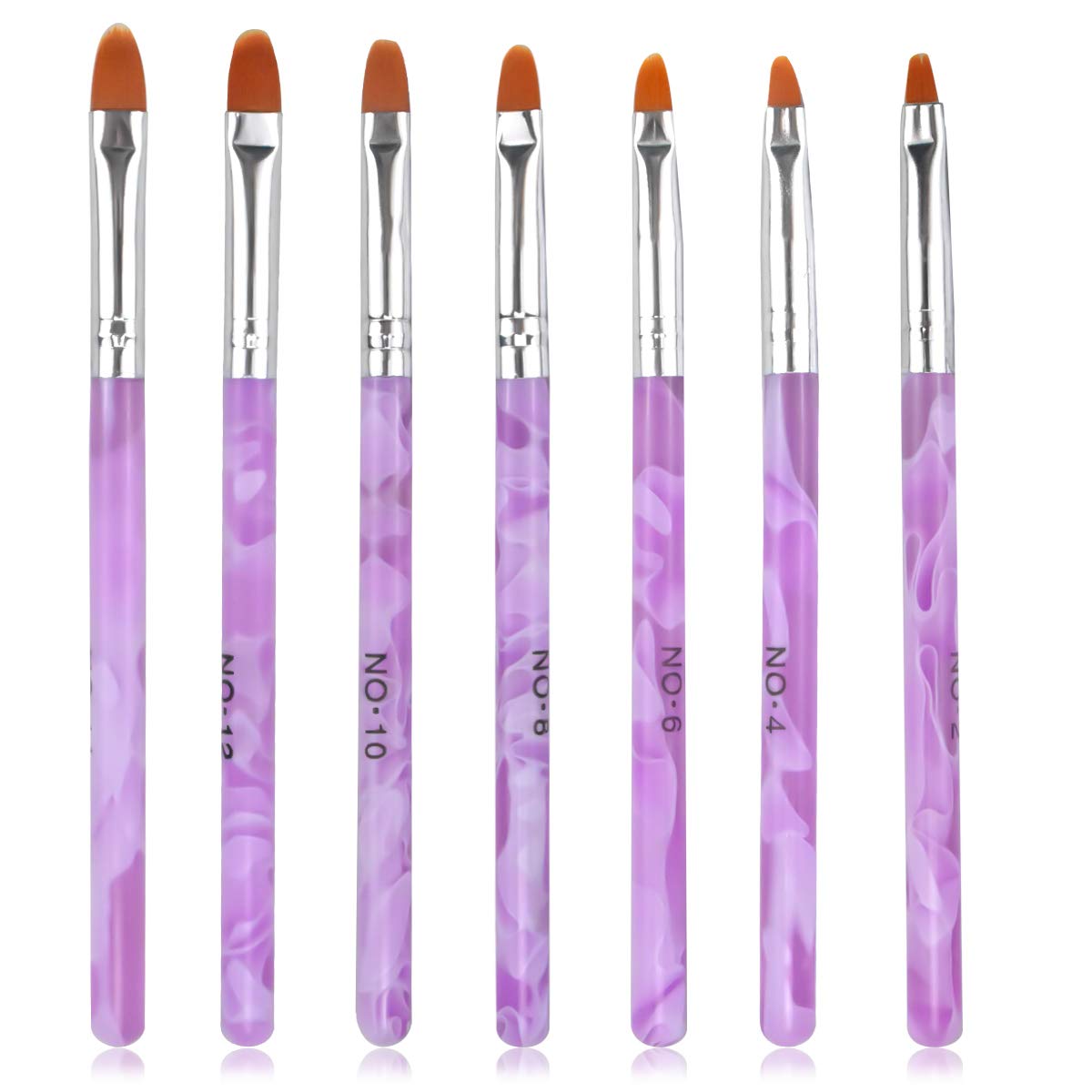 Jinlaili 7PCS Nail Art Brush Set, Purple Nail Art Tips Builder Brush, UV Gel Acrylic Nail Brush Nail Painting Brush Pen, Nail Art Design Painting Liner Pen Set, Acrylic Nail Brush Kit for Home Salon
