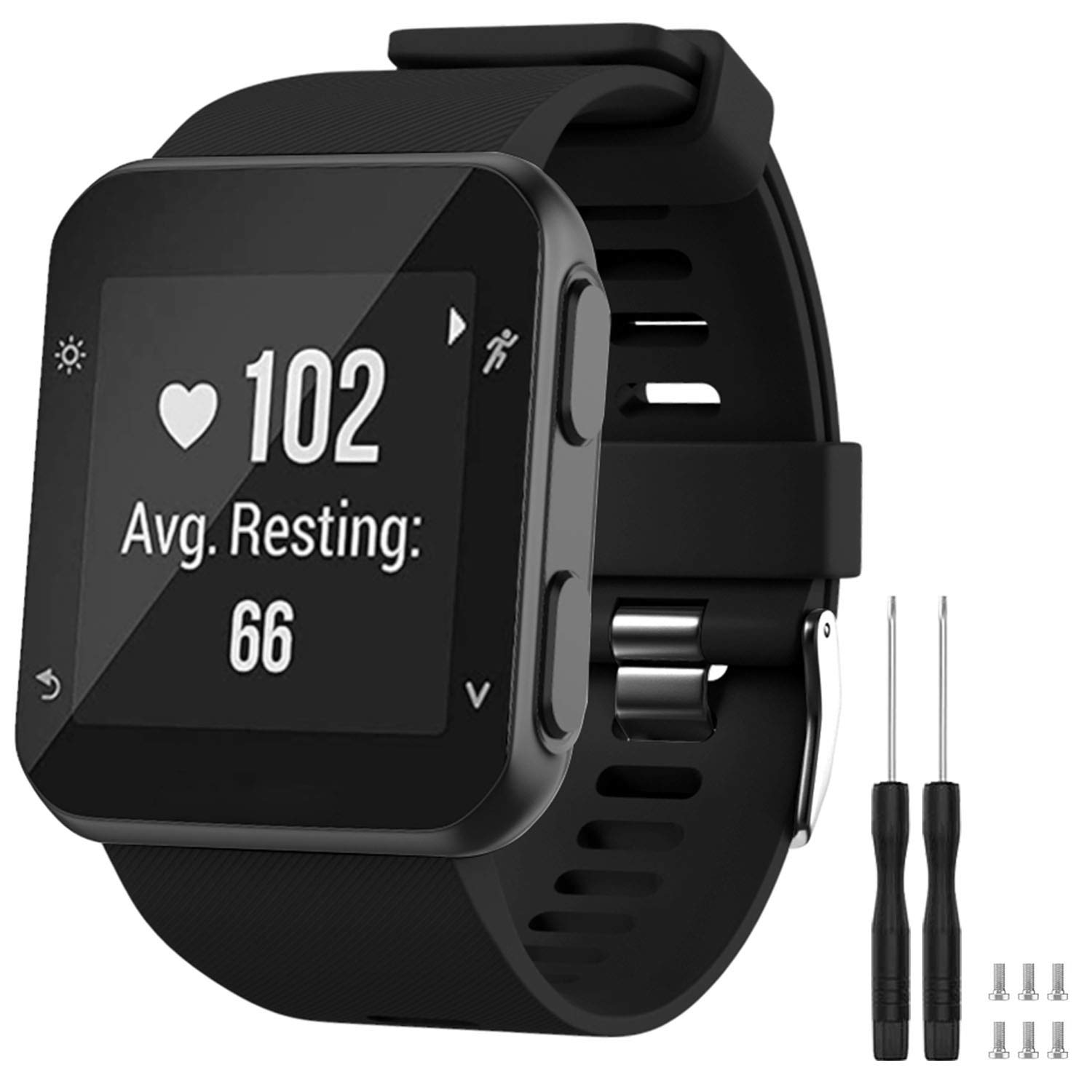 TopPerfekt Strap Compatible with Garmin Forerunner 35, Soft Silicone Replacement Watch Band Strap for Garmin Forerunner 35 Smart Watch, Fit 5.11-9.05 Inch (130-230 mm) Wrist (Black (Black buckle))