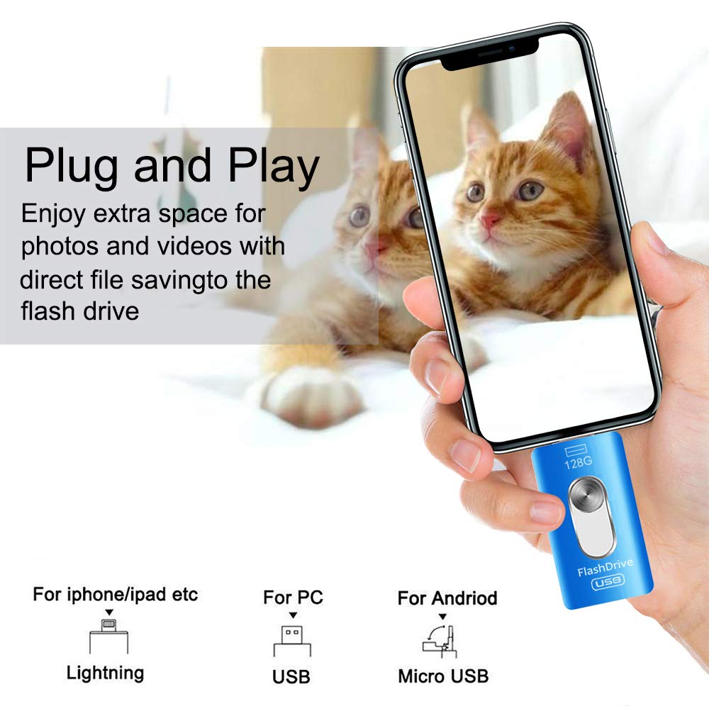 128GB USB Flash Drives for iPhone 4 in 1 iOS Memory Stick OTG Jump Drive Thumb Drives External USB C/Micro USB Memory Storage Drive for Android/iOS and Computers