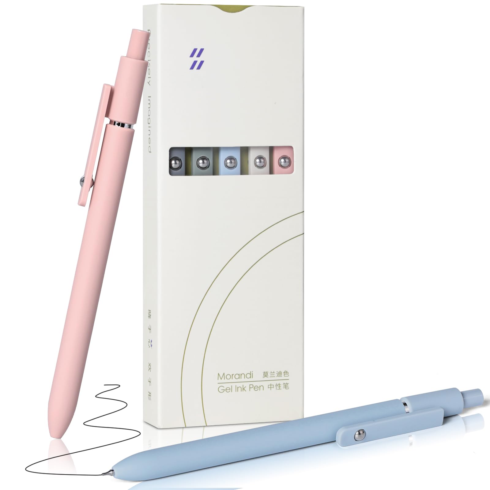 Reaeonat Gel Pens, 5Pcs Black Ink Pens 0.5mm Fine Point Smooth Writing Pen with Silicone Grip, High-End Series Metal Clip Retractable Pens Set for Office Home Uses