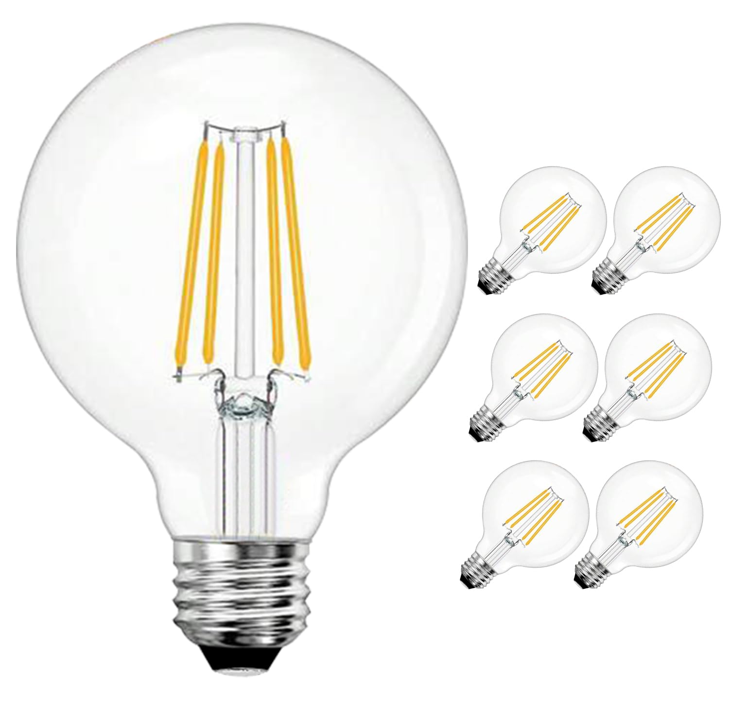 Photo 1 of 6 Pack LED G25 Globe Light Bulbs Bulbs 6W - 3000K Warm White Dimmable 60W Equivalent E26 Base 120V - Edison Vanity Light Bulbs for Bedroom, Kitchen, Vanity, Mirror Vintage (3000K - Warm White)